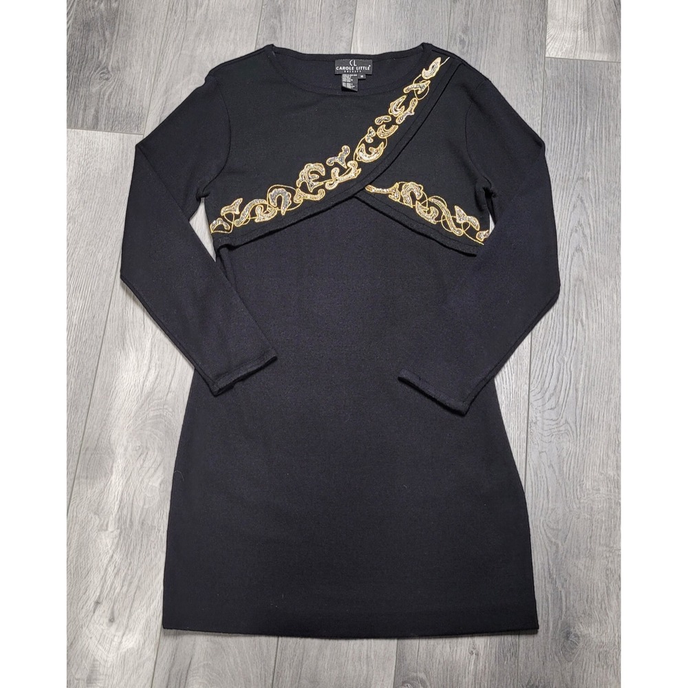 Carole Little Dresses Women's Sweater Dress Black with Gold Design Size M